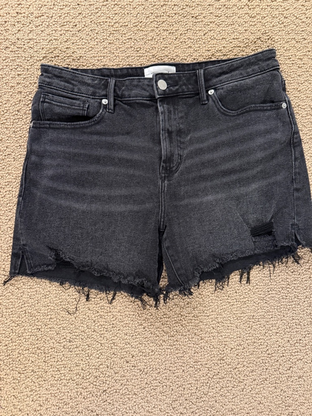 Dear John Black Frayed Hem Distressed Denim Shorts
